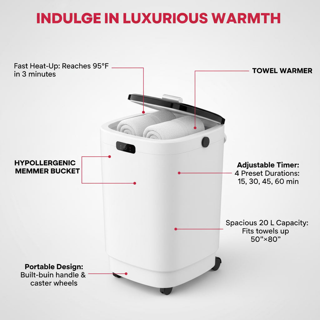 TMWINGS 20L Luxury Spa Towel Warmer Buckets with 4 Timing, Black