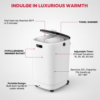 TMWINGS 20L Luxury Spa Towel Warmer Buckets with 4 Timing, Black